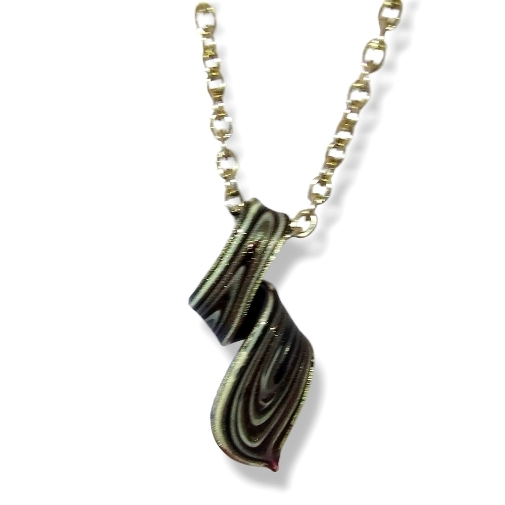 Vintage Black Silver Lampwork Art Glass Spiral Ribbon Pendant 3" Y2K - Picture 3 of 9